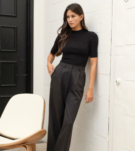 Macy's Mock Neck Knit Top I Black