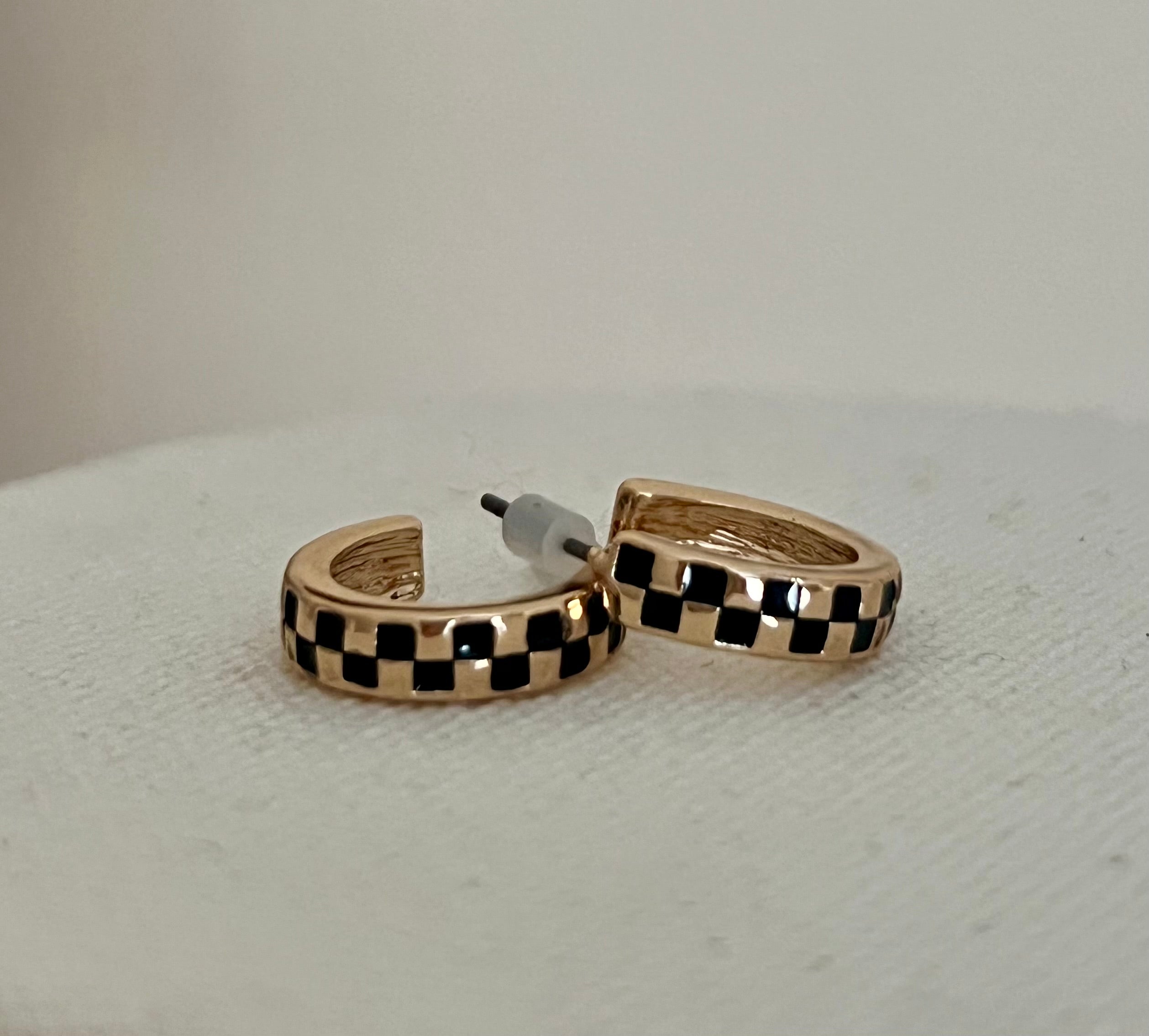 Mini Checker Hoop Huggie Earrings
