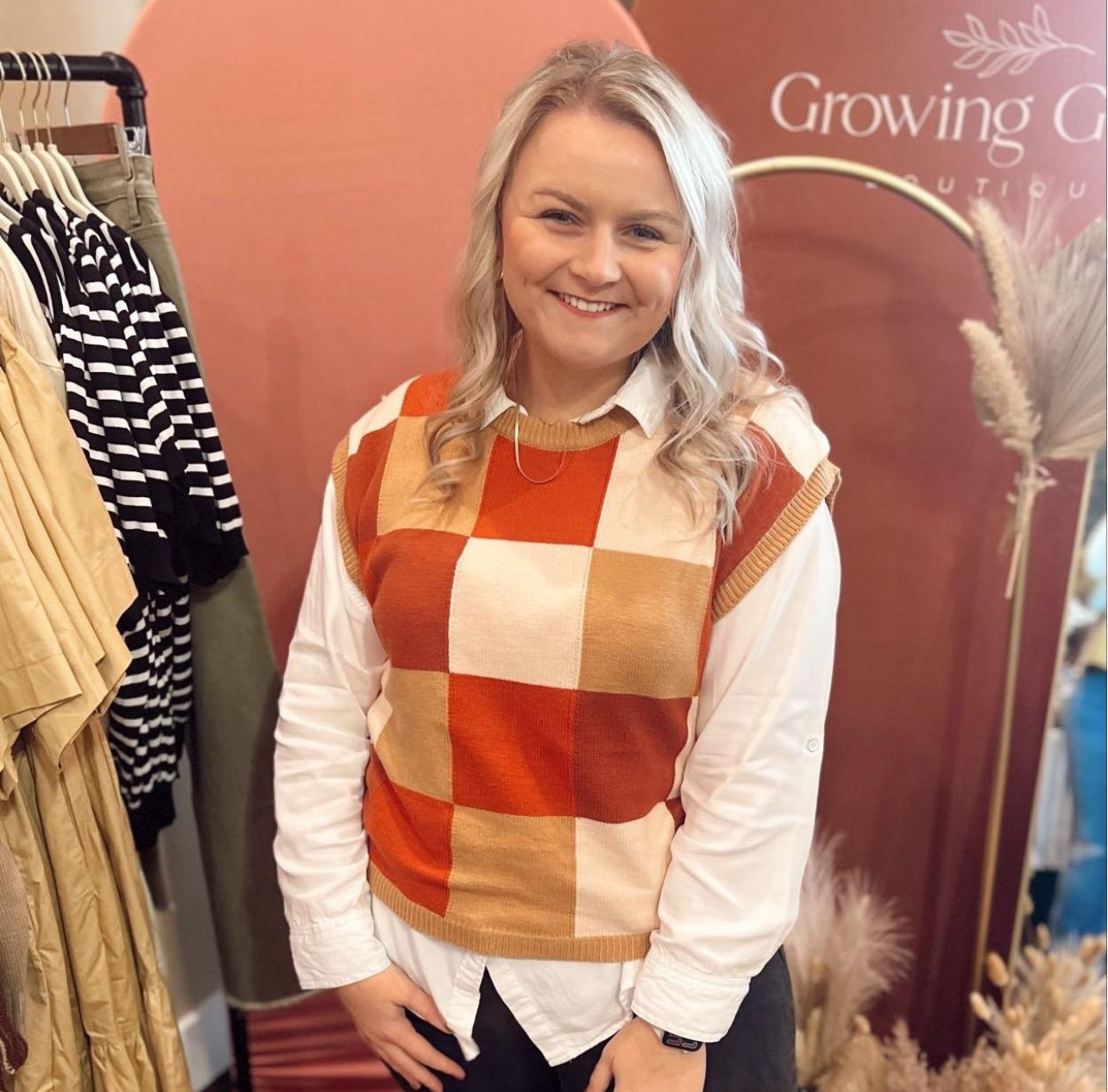 Brown Multi Checkerboard Vest