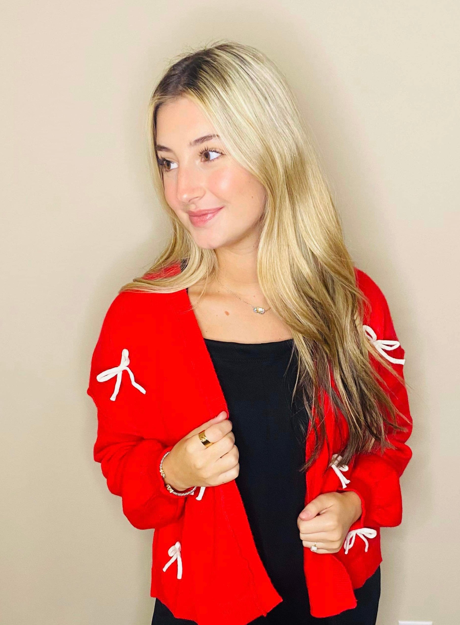 Bow Girlie Cardigan I Red