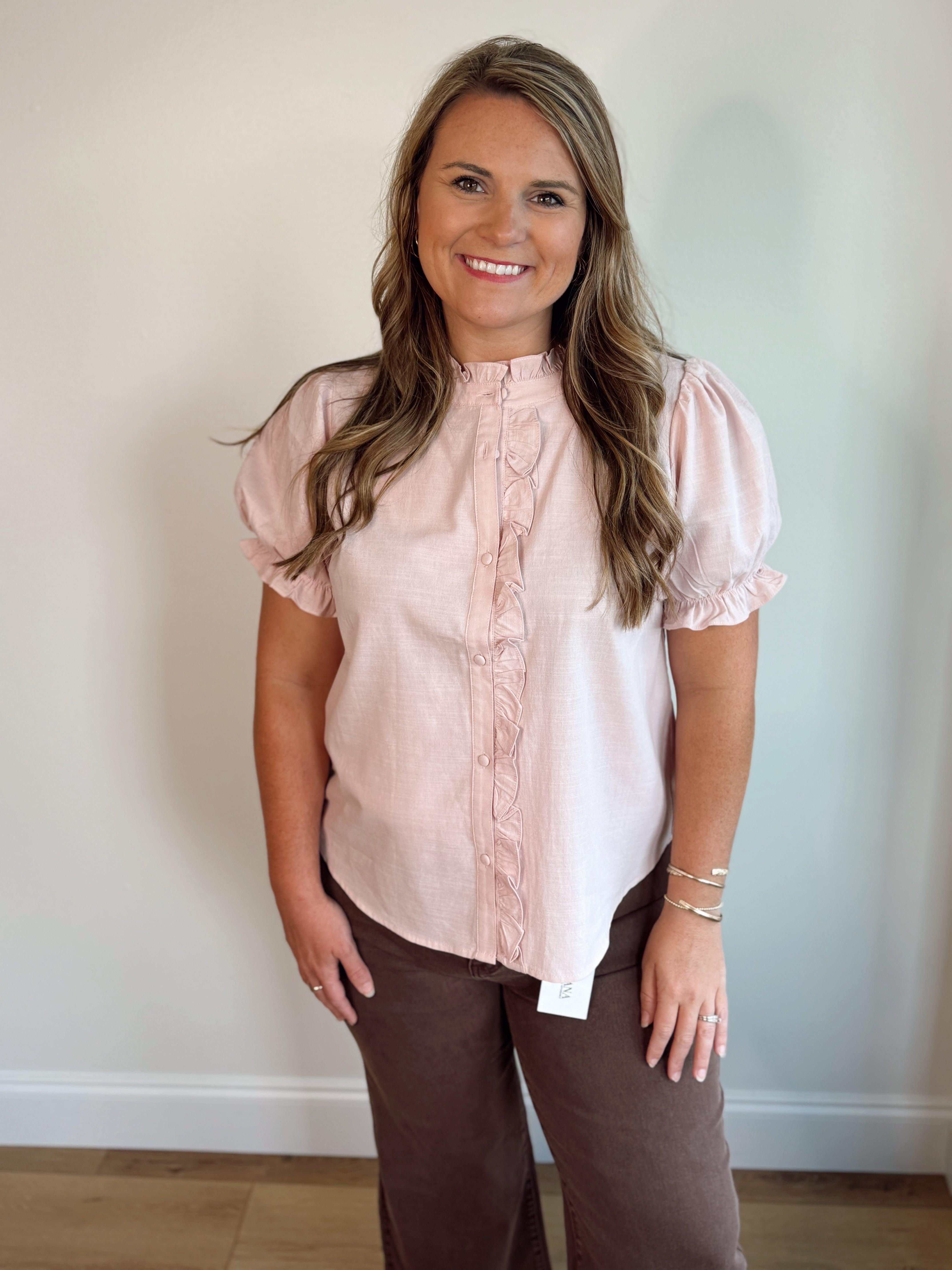 Ruffled Trimmed Button Down Top