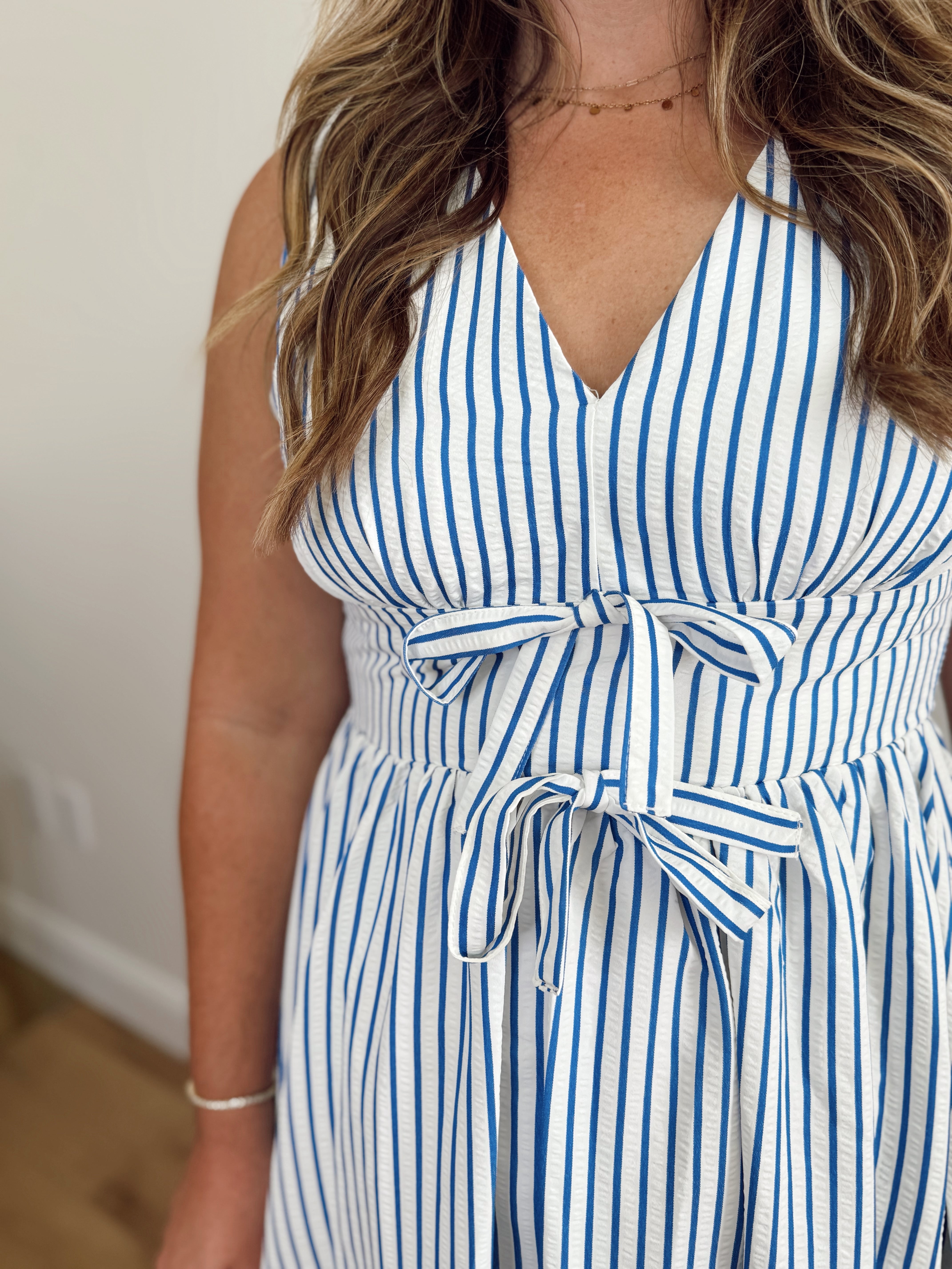 Striped Midi Bow Front Dress