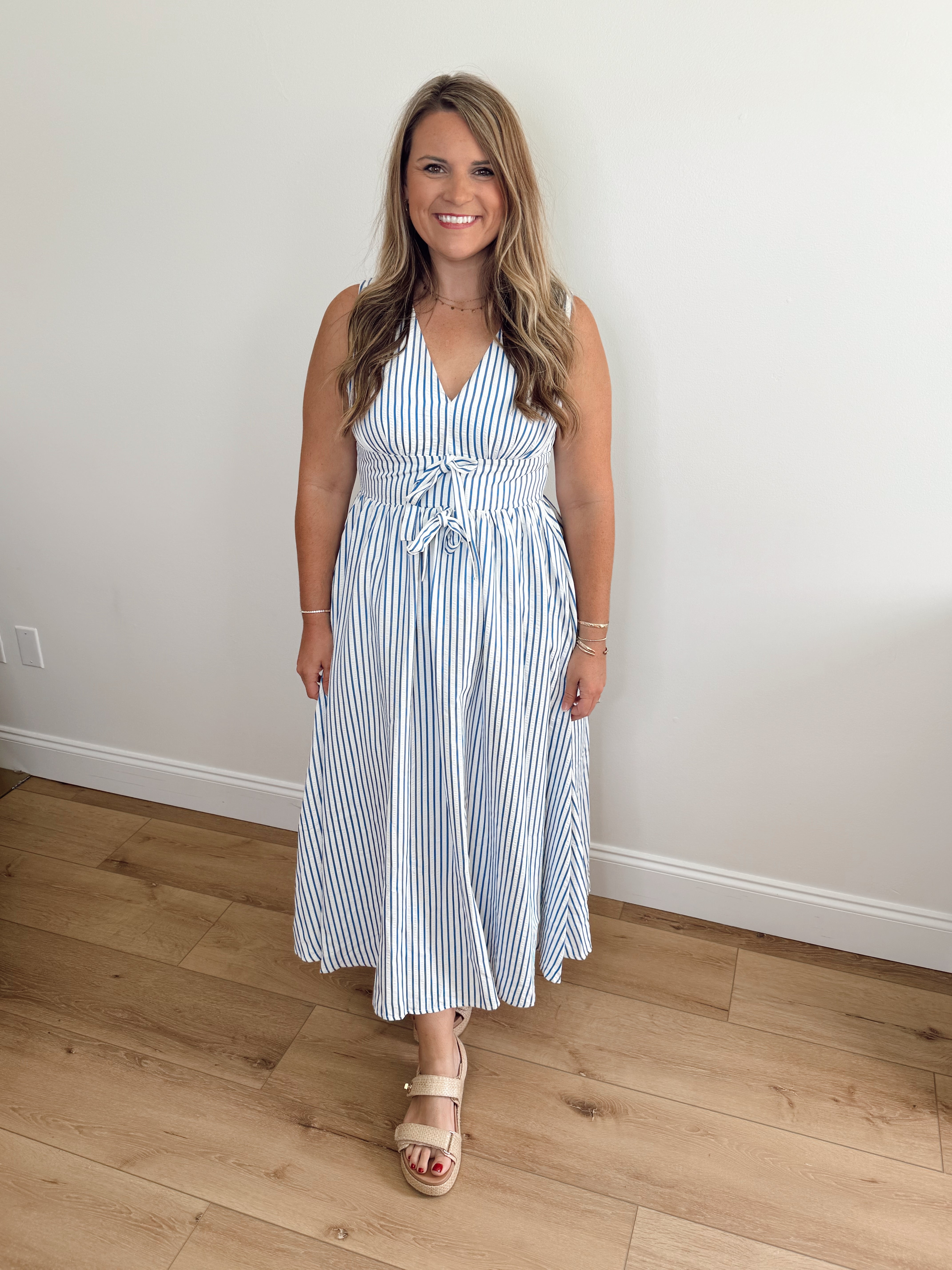 Striped Midi Bow Front Dress