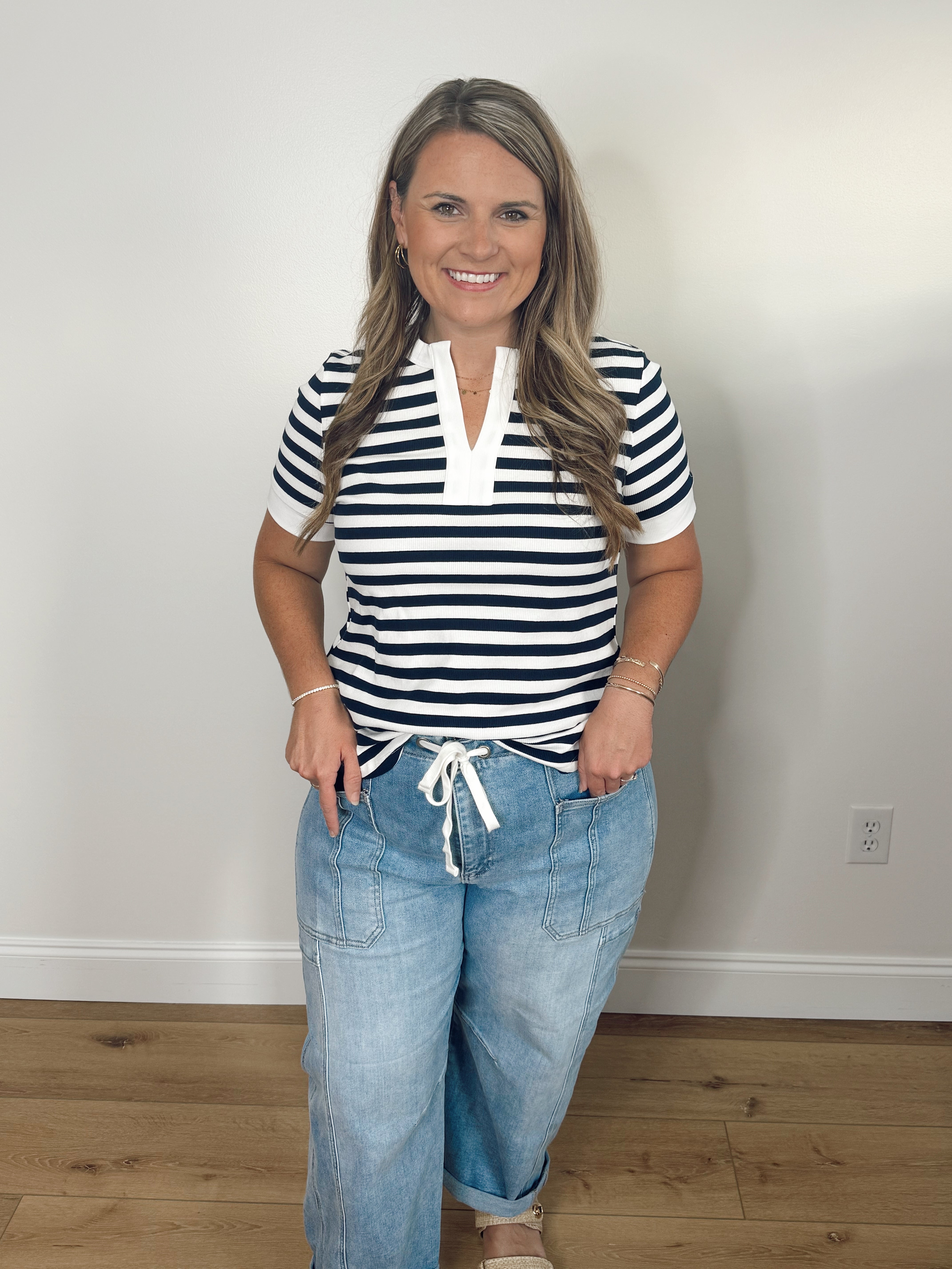 The Newport Navy Striped Top