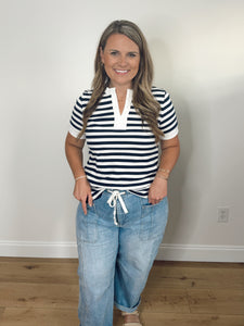 The Newport Navy Striped Top