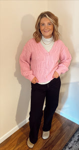 Cable Knit Puff Sleeve Cardigan