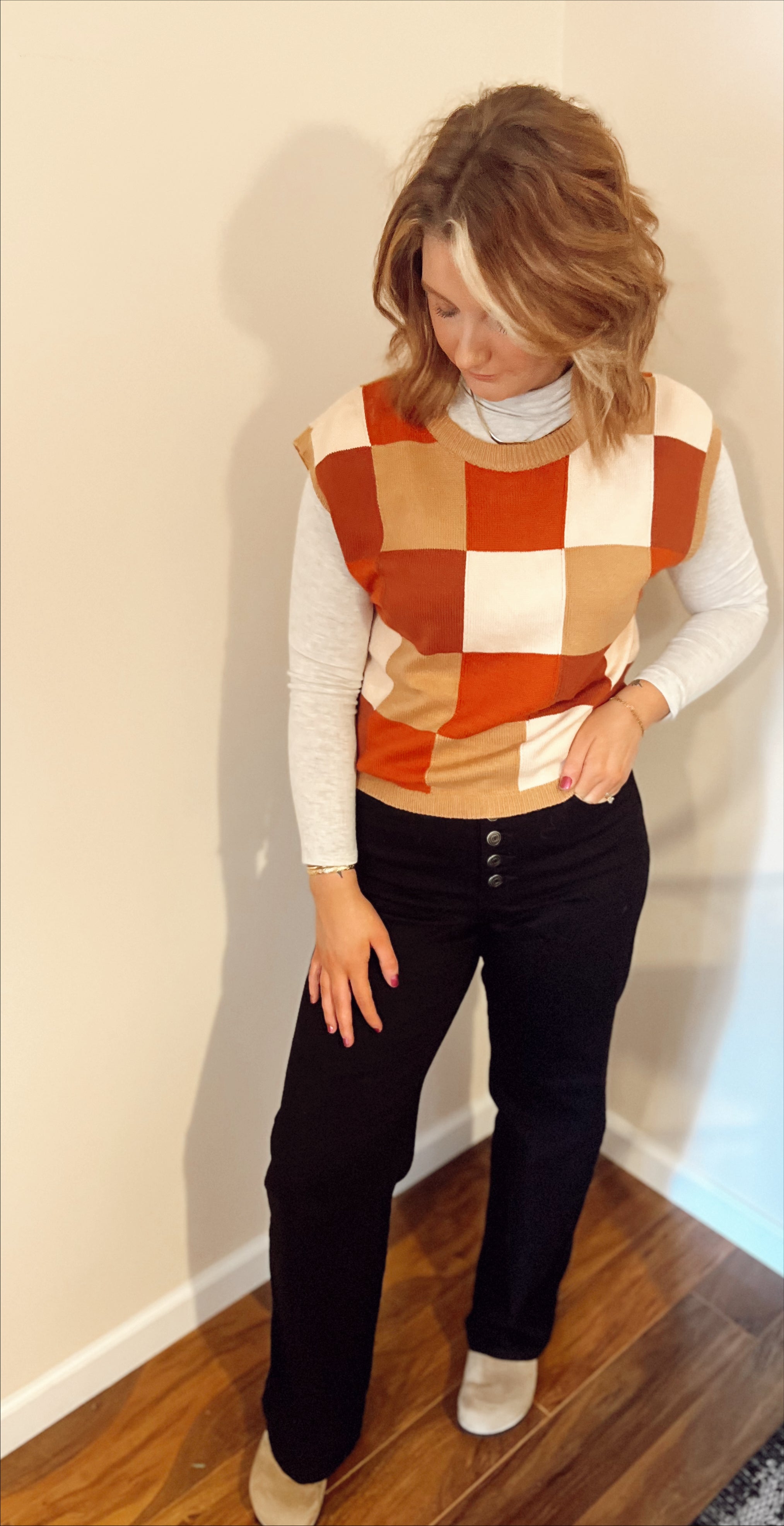 Brown Multi Checkerboard Vest