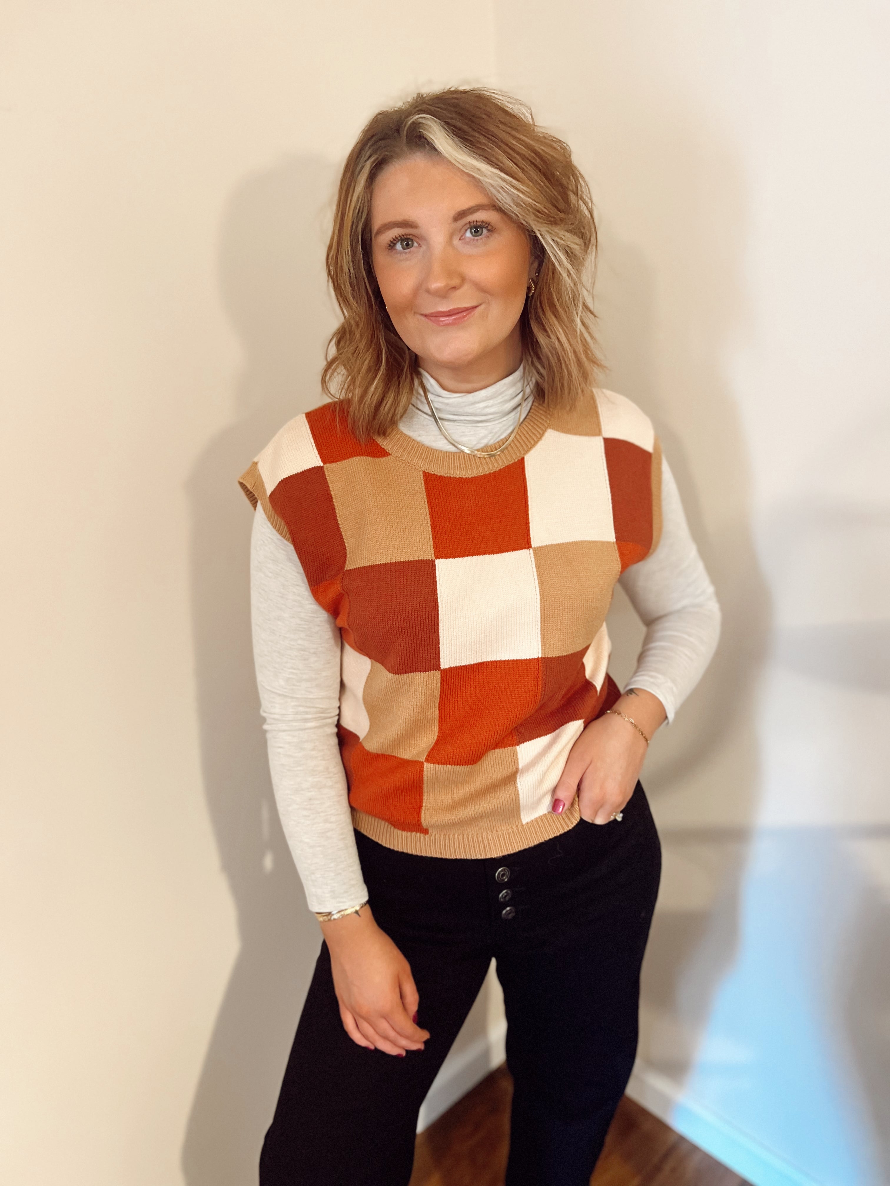 Brown Multi Checkerboard Vest
