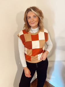 Brown Multi Checkerboard Vest