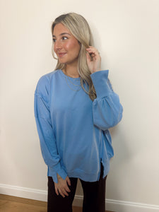 Comfy Washed Sweatshirt-Light Blue