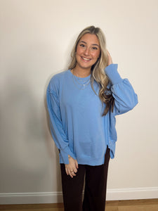 Comfy Washed Sweatshirt-Light Blue