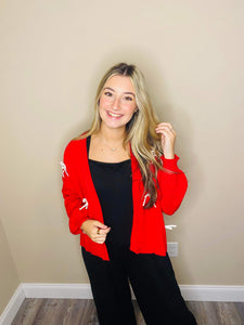 Bow Girlie Cardigan I Red