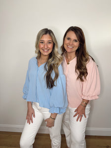 Blushing Balloon Sleeve Blouse
