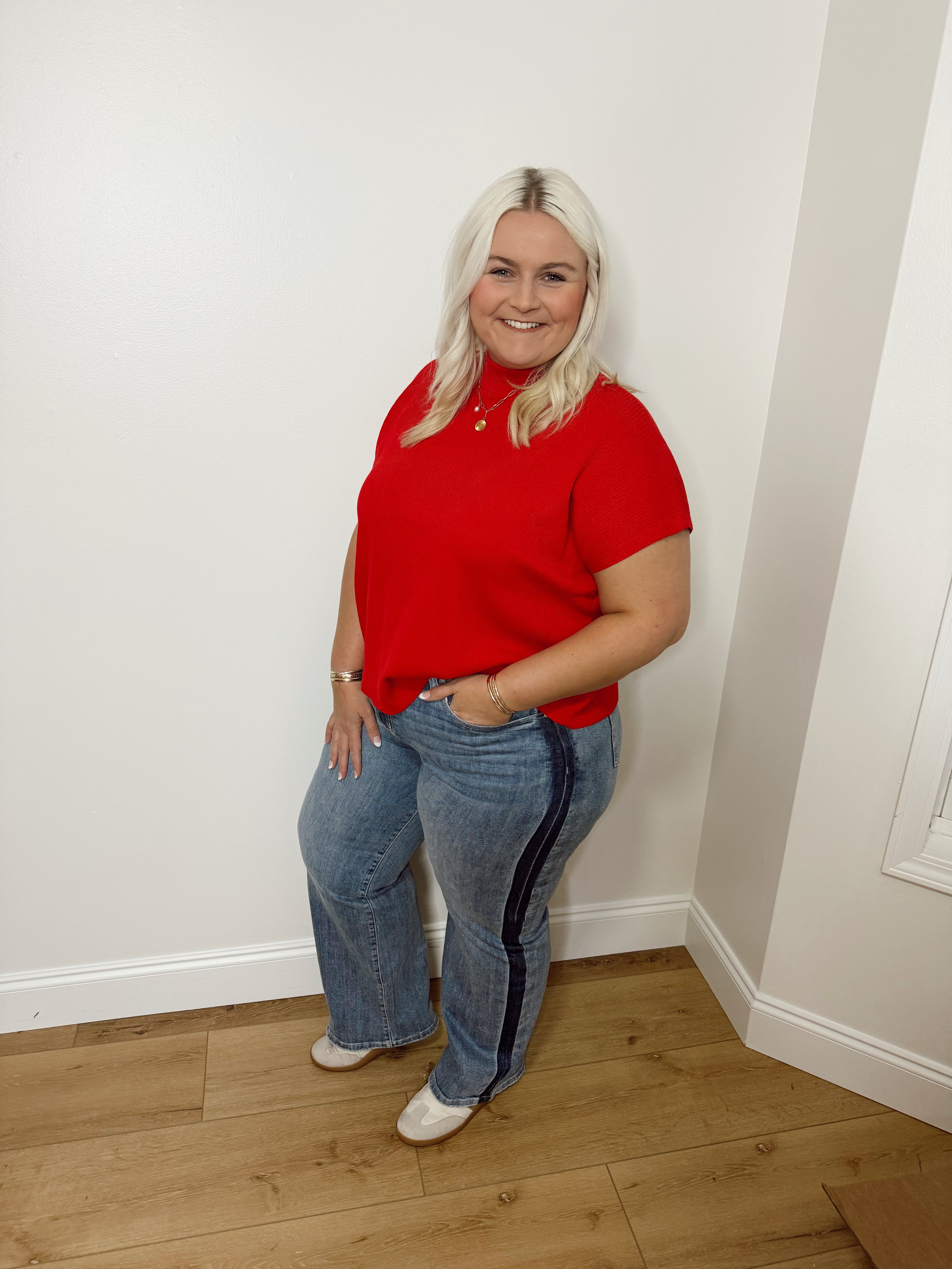 Stretch Side Stripe High Rise Denim