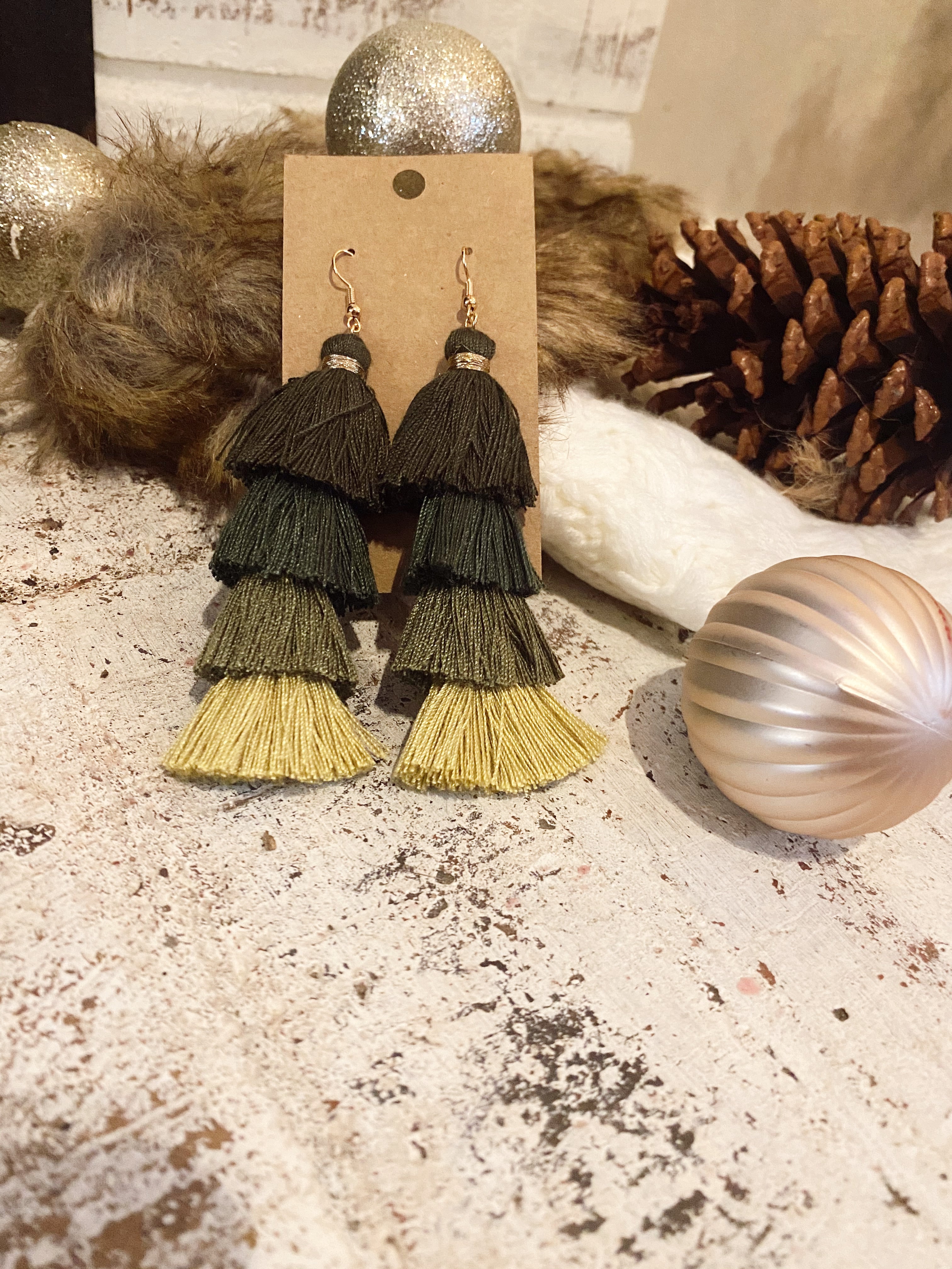 Green Ombré Tassel Earrings